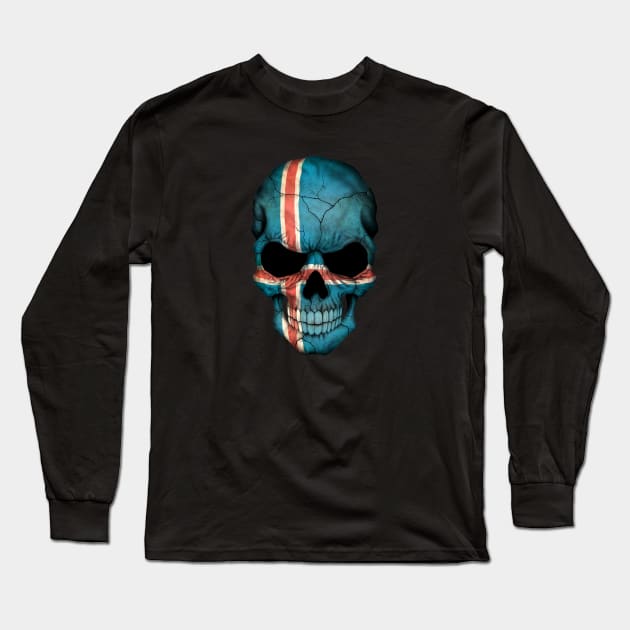 Icelandic Flag Skull Long Sleeve T-Shirt by jeffbartels